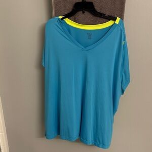 Reebok Women's Blue V-Neck Tee with Yellow Trim